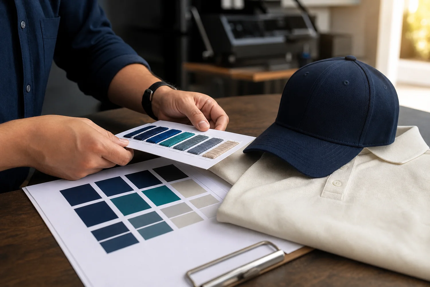 Reviewing thread, color, and apparel samples