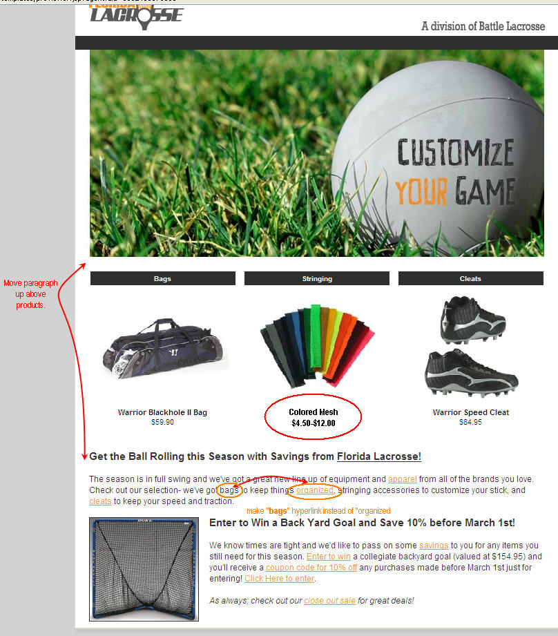 Florida Lacrosse email campaign review proof