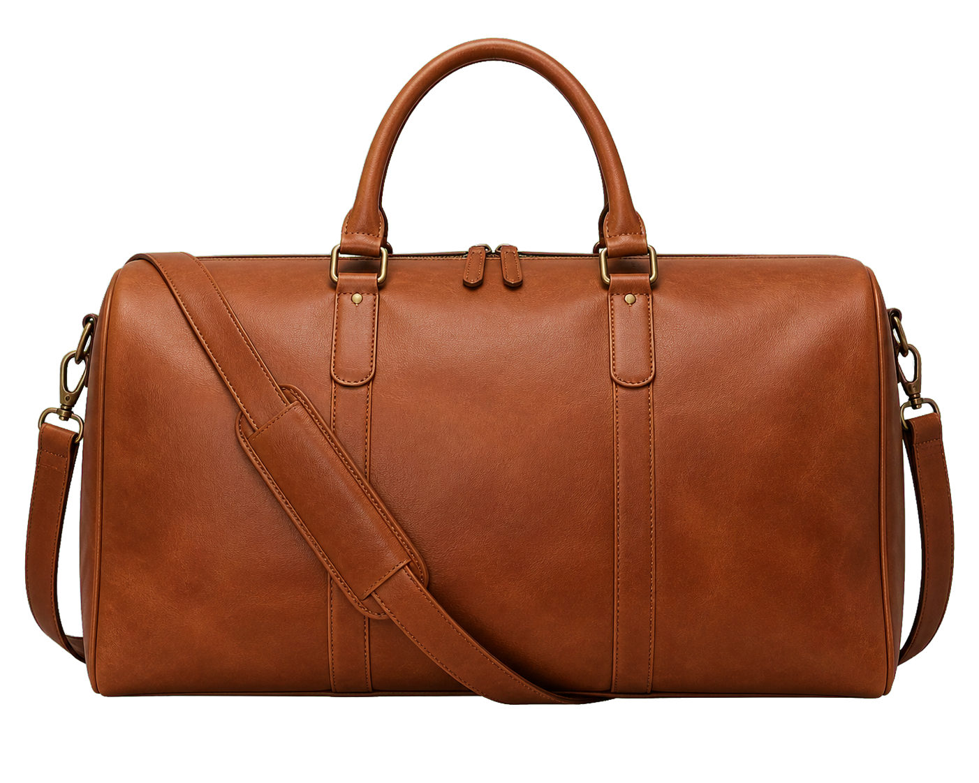 Cognac leather weekender, front view