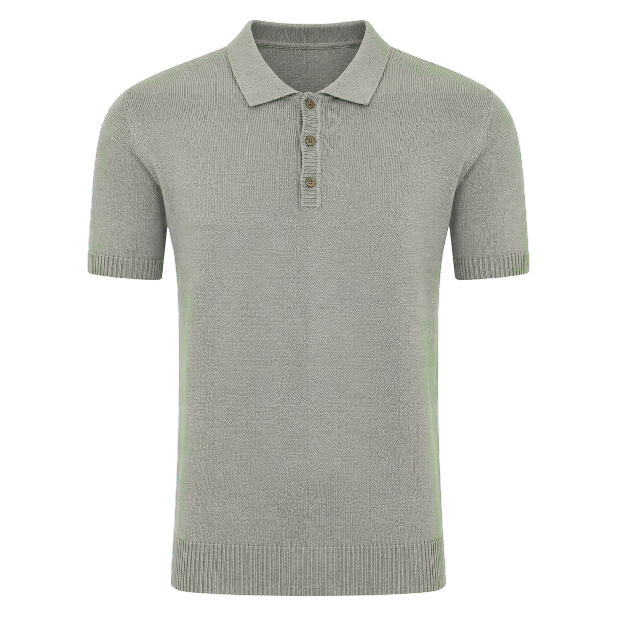 Sage knit polo, front view